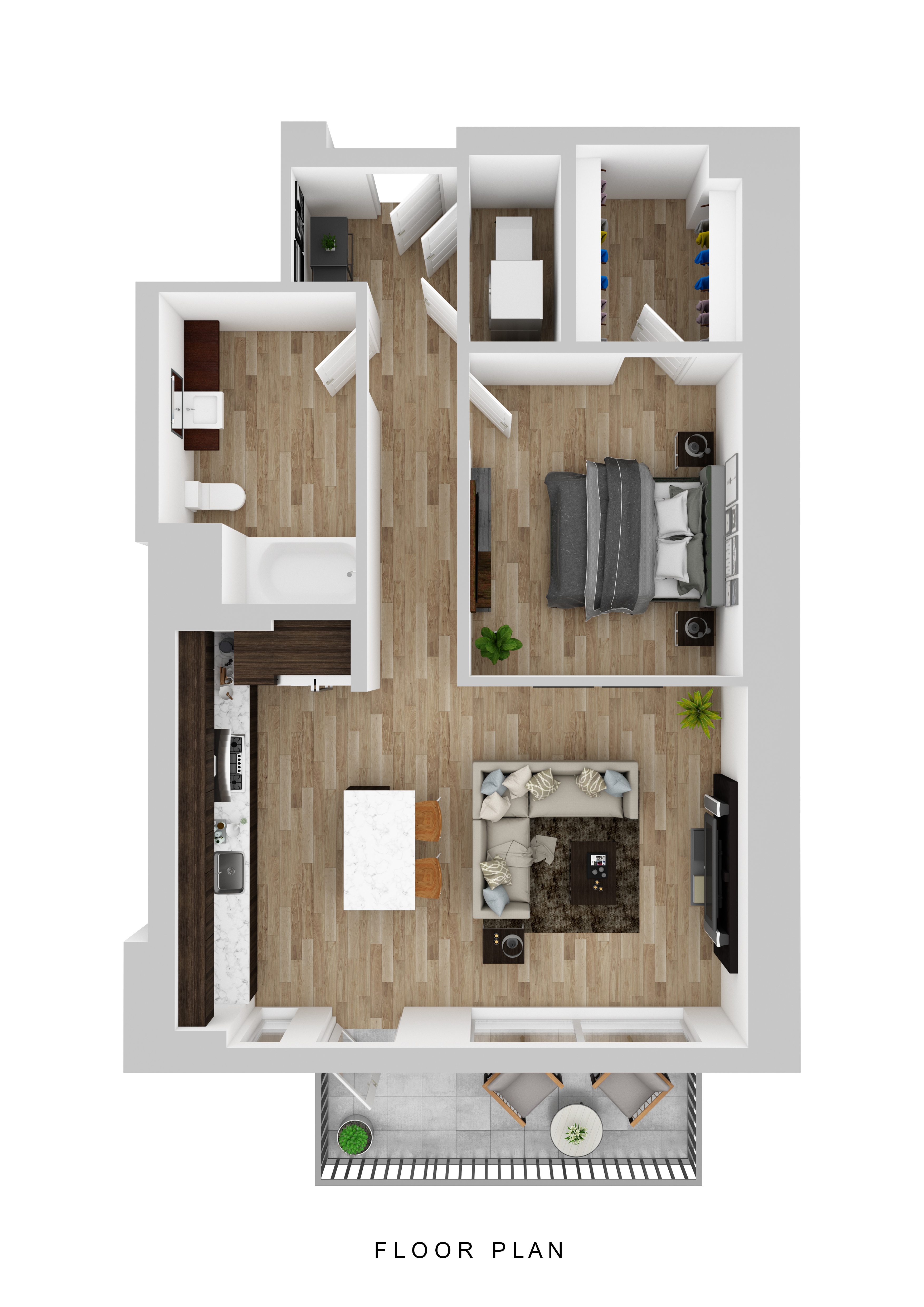 Floor plan for 1 bed, 1 bath, 837 sqft